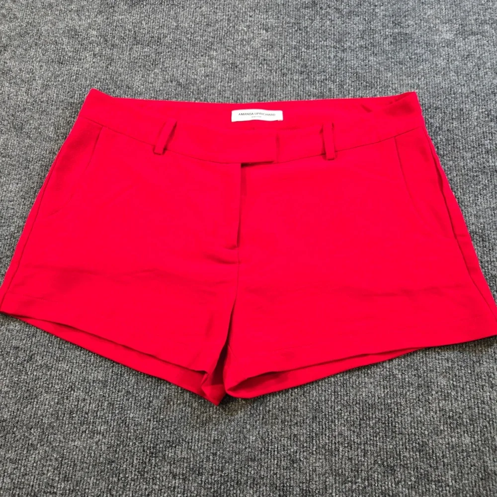 Amanda Uprichard Brooklyn Cherry Red Tailored Shorts Size L Pockets Made in USA